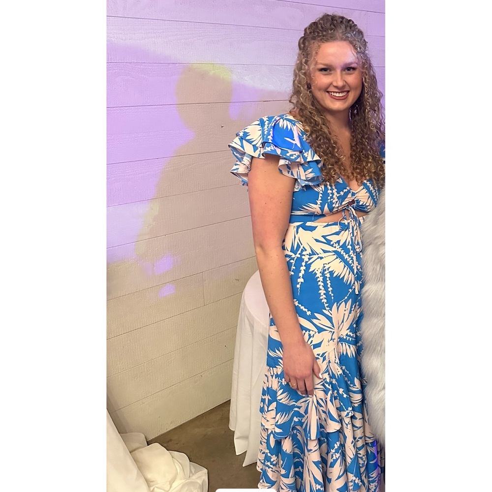 Anna Grace Blue and Light Pink Floral Dress